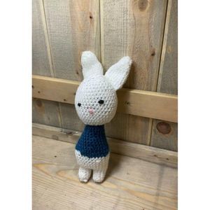 𝅺11” Handmade knitted cuddle bunny toy dark blue